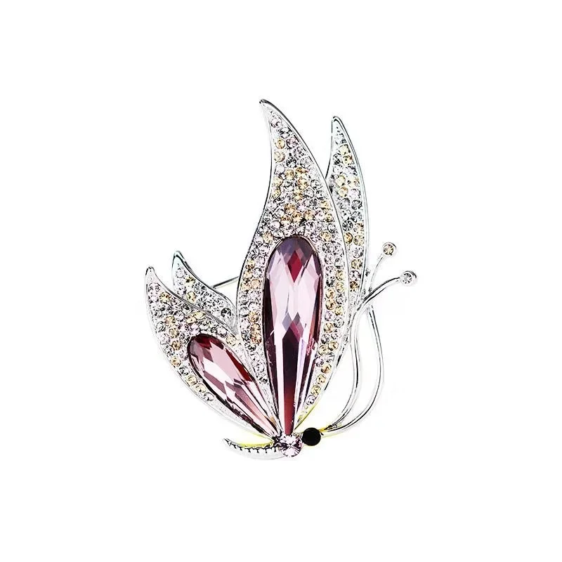 Luxurious Purple Crystal Butterfly Rhinestone Brooch Pins Fashion Suit Accessory Women\'s Corsage Outfit Jewelry Gift