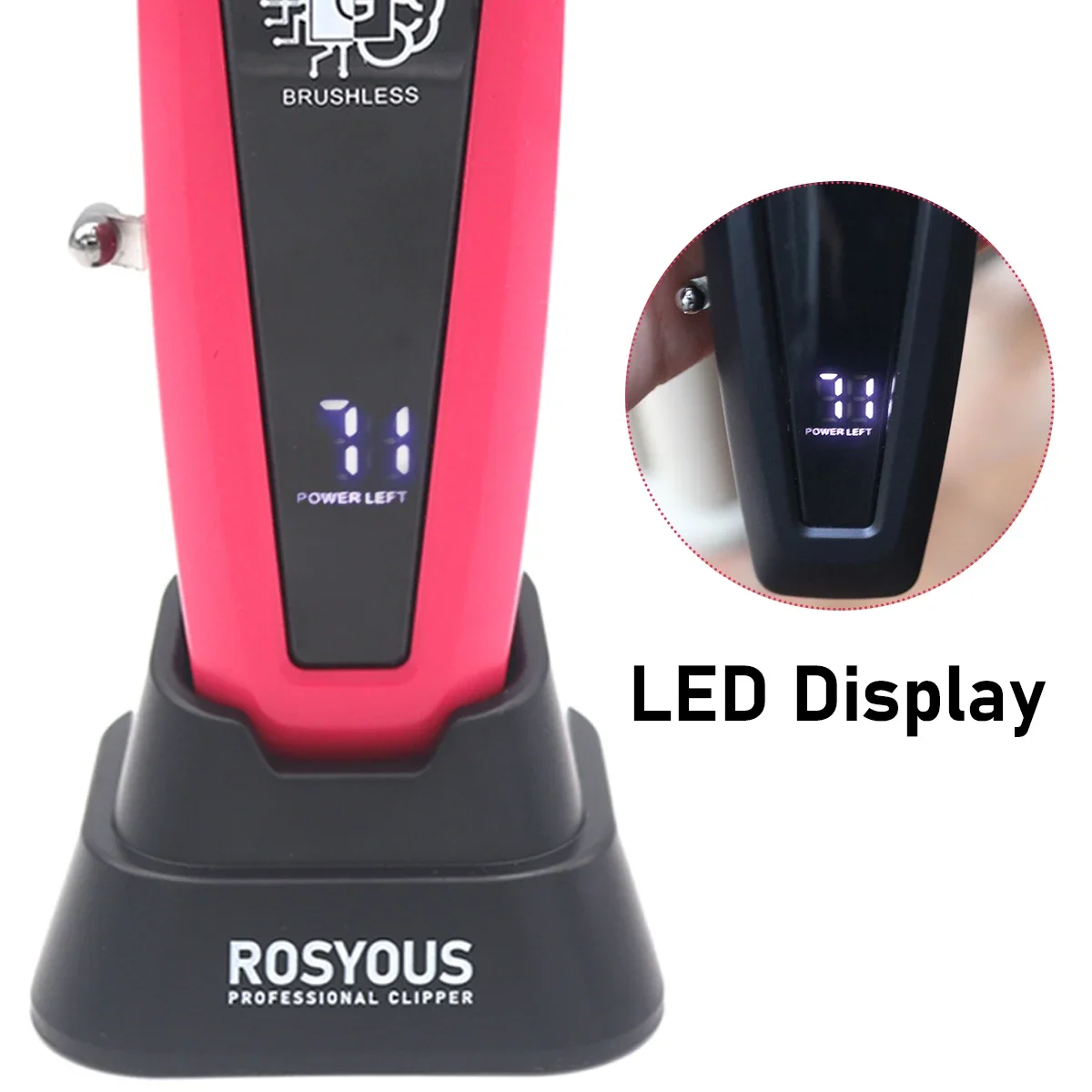 ماكينة قص الشعر الاحترافية: محرك RS-106S بدون فرشاة مع شاشة LED بشفرة DLC مع شاحن قاعدة ماكينة تشذيب الشعر الدقيقة للرجال