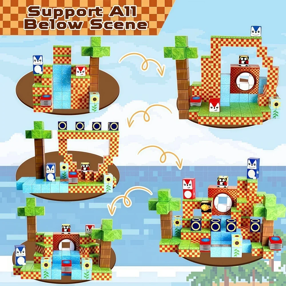 100Pcs Magnetic Building Blockss Creative Adventure Theme 3D Desktop DIY STEM Kids Street Scene Set Architectural Model