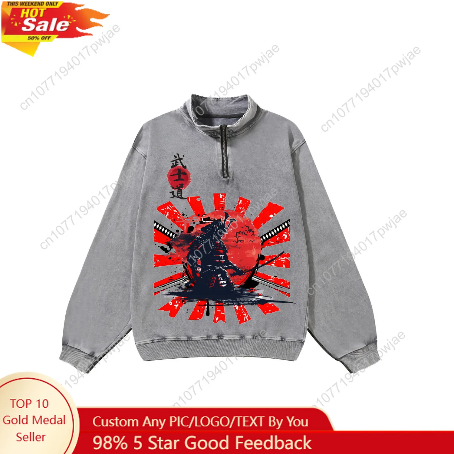 

Japan Samurai Spirit Custom Retro Sweatshirt Bushido Mans Womans Half Zipper Vintage Sweat Shirt Photo Custom Made Tops