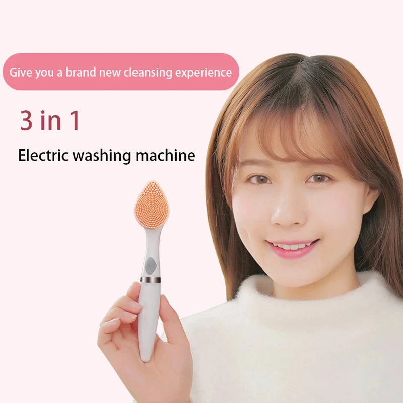 3 in 1 Electric Facial Cleanser Wash Face Cleaning Machine Skin Pore Cleaner Body Cleansing Massage Mini Beauty Massager Brush