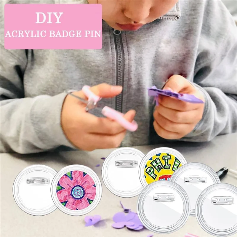 3 Inch Acrylic Button Pins Clear Plastic Button Badges Pin Craft Button with Pin Blank Pins Photo Buttons Pin, 25 Pack