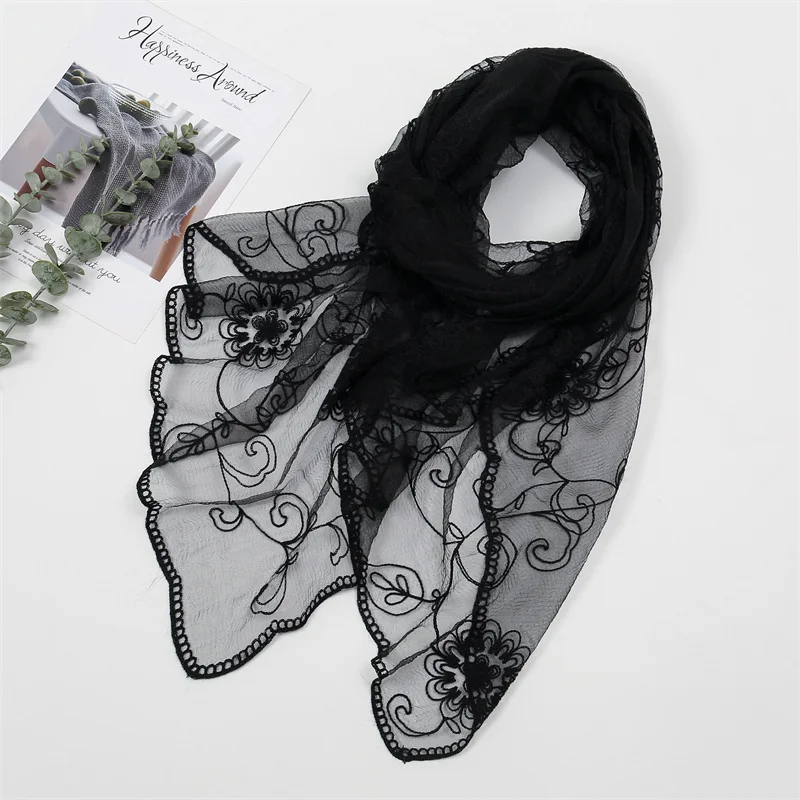 Women Hijab Wrap Shawl Flower Lace Scarves Lady Fashion Wedding Headscarves Female Spring Summer Photo Props Accessories 2024