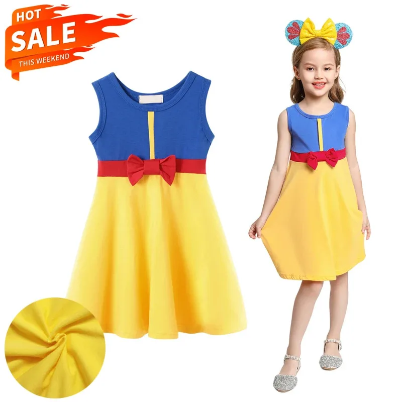 فستان بناتي صيفي جديد فستان سنو وايت التأثيري فستان صيفي غير رسمي بدون أكمام للفتيات الصغيرات فساتين غير رسمية زي الأميرة