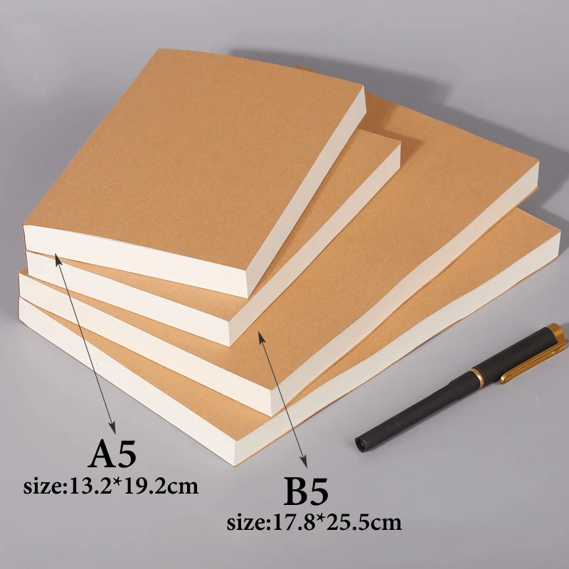 A5 B5 Notebook,Thick 100 And 200 Sheets/Book,kraft Paper Cover DIY Stickers Blank inside page Office Study Notes Supplies CS-83