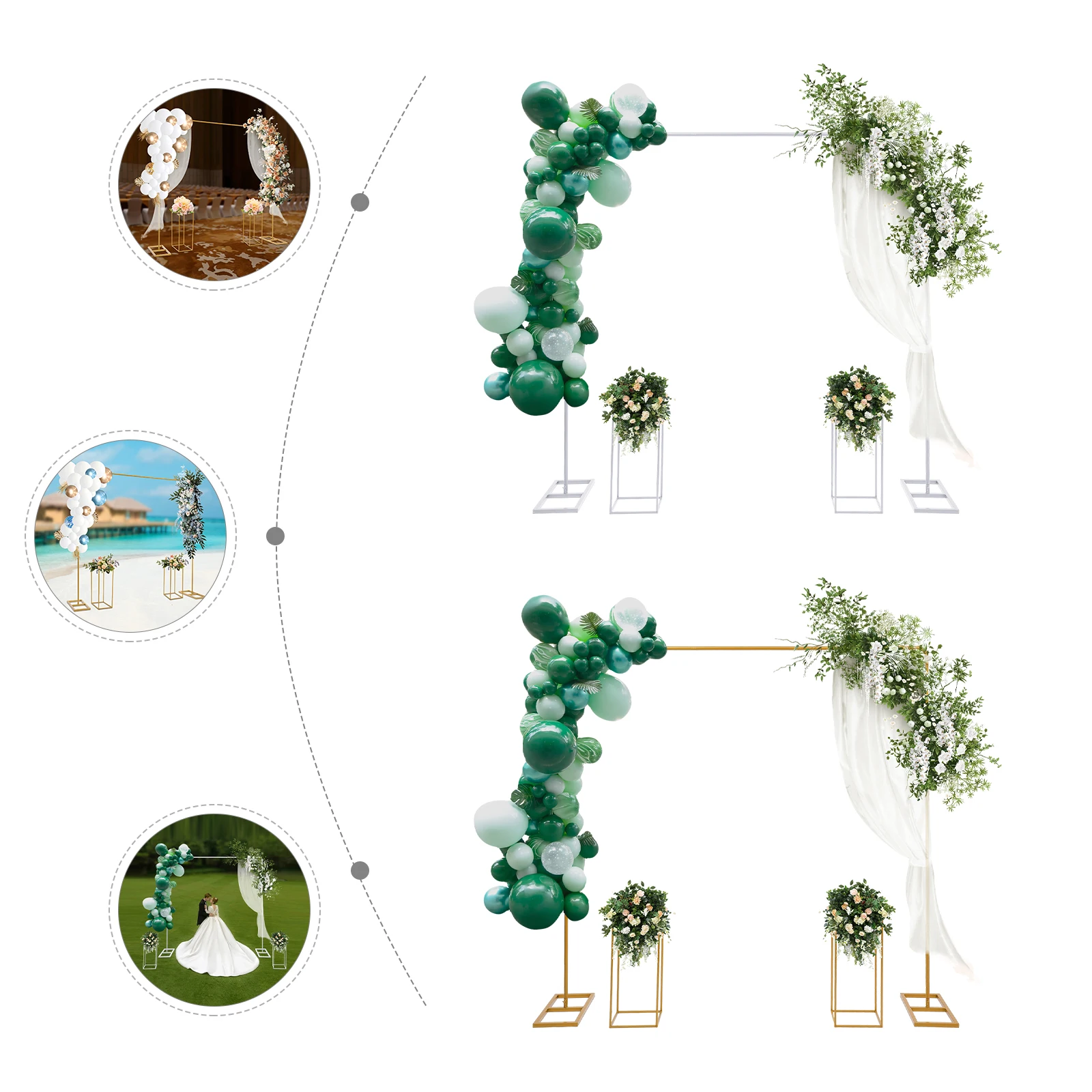 Branco e ouro balão Stand com flor Stands, Metal casamento Stand, casamento Backdrop Stand