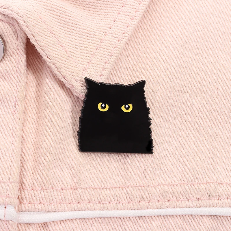 الكرتون مومباي القط المينا دبوس Kawaii كبير العينين الأسود القط دبابيس التلبيب على ظهره شارة مجوهرات هدية للأصدقاء مضحك #6