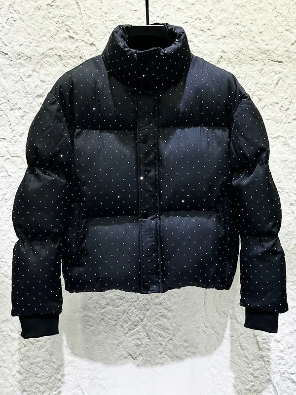 Winter Verdickte Warme männer Baumwolle Jacke Schwarz Kurzen Mantel High-end-Sternen Himmel Strass Stehkragen Baumwolle Kleidung