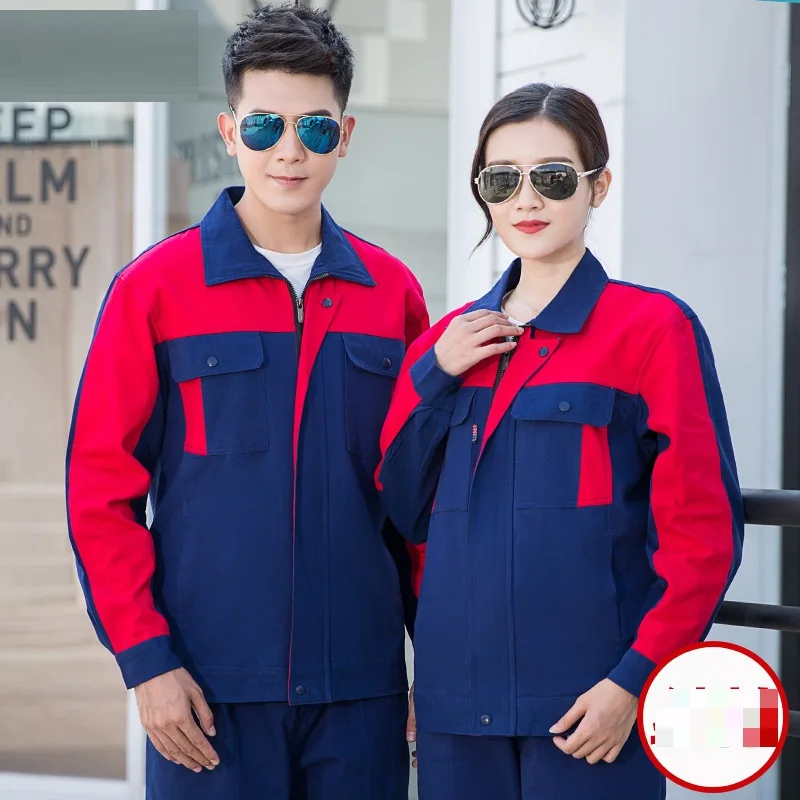 

100%cotton contrast color work clothing set for men women auto repairman mechanical labor suit workshop welding suits Cargo wear