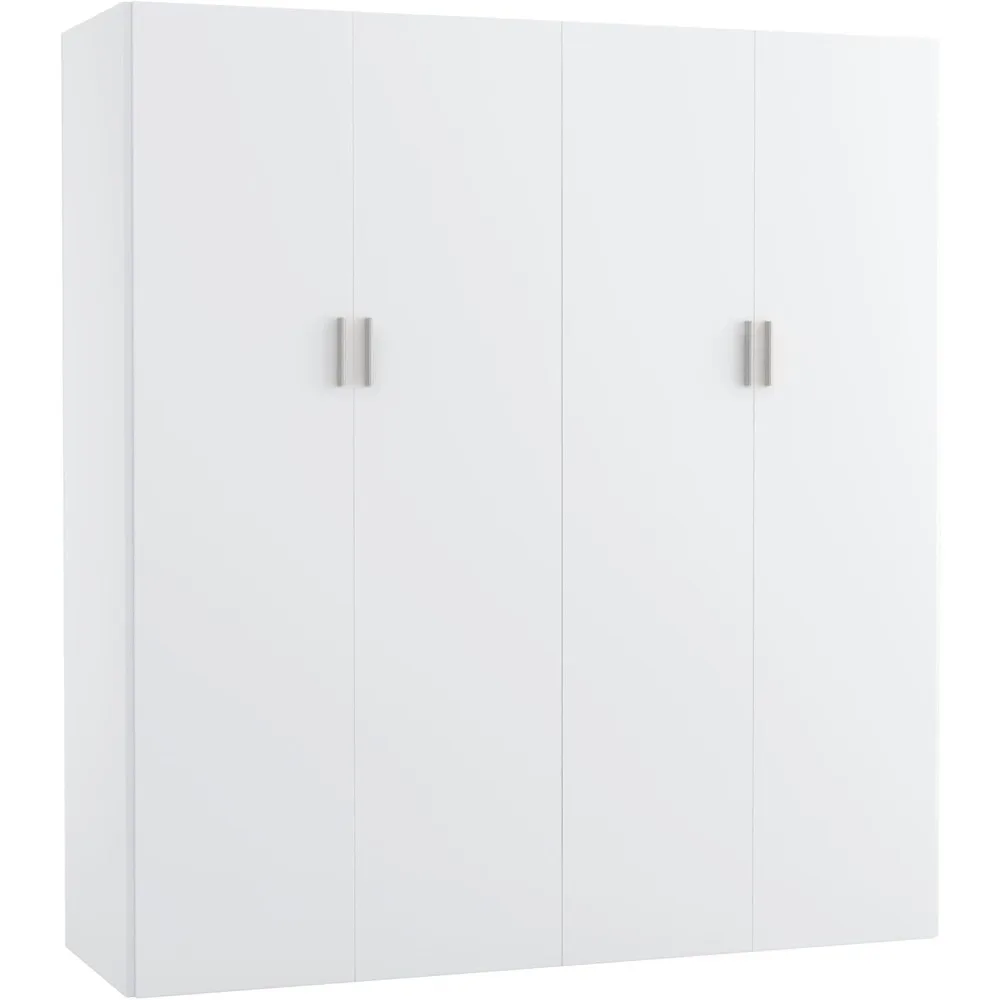 Armadio per camera da letto a 4 ante con ripiani, asta per appendere la camera da letto, bianco