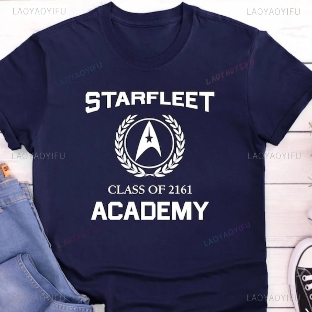 تي شيرت Star Trek Logo Starfleet Academy تي شيرت خيال علمي لمحبي الفيلم كاجوال فضفاض بأكمام قصيرة للرجال والنساء ملابس الشارع #1