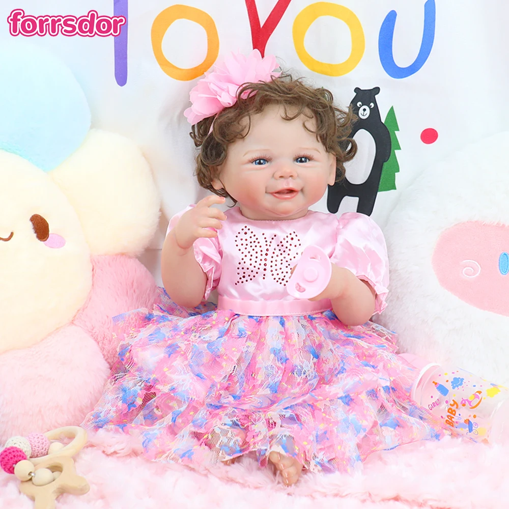 

19inch Lifelike Full Silicone Vinyl Body Reborn Baby Doll Vivienne with Blue Eyes and Hand Rooted Hair for Girl Christmas Gifts