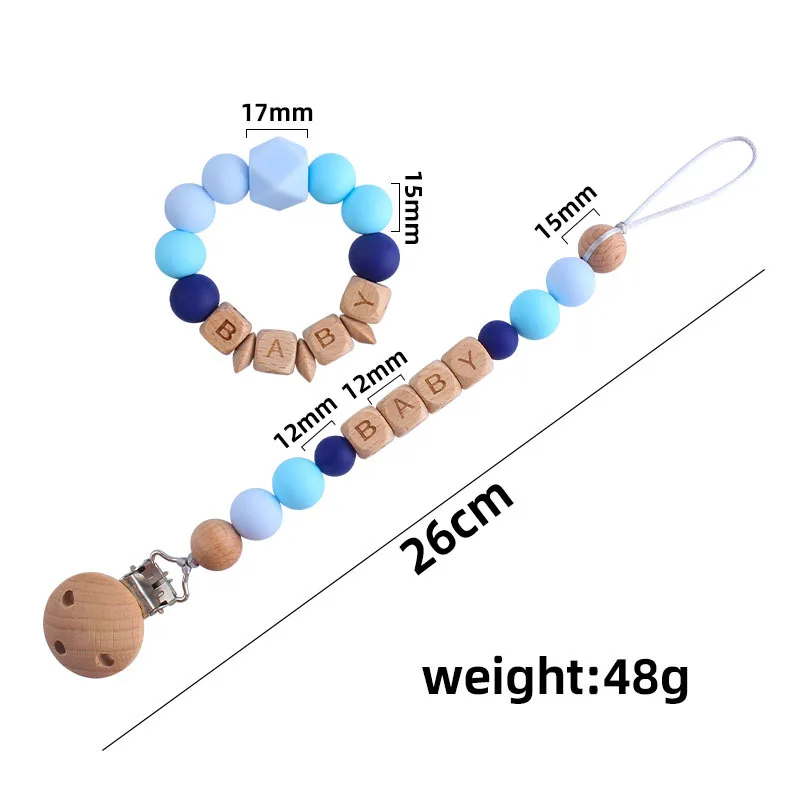 Attache-tétine sans BPA avec nom personnalisé pour bébé, 1 à 2 pièces, jouets de dentition, bracelet, perles, accessoires pour nouveau-né