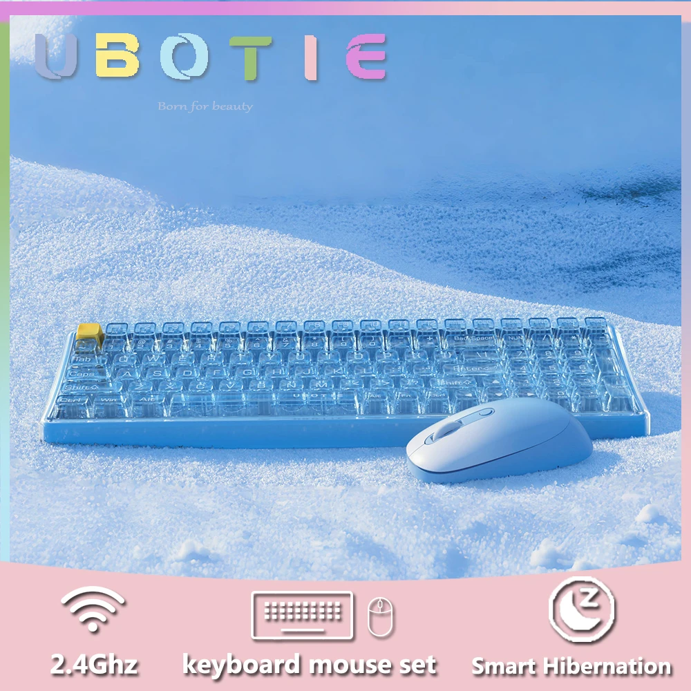 

UBOTIE Transparent Wireless Keyboard and Mouse Combo with Number Pad Ice Cube Keyboard Mouse Set For Laptop PC 2.4GHz Nano