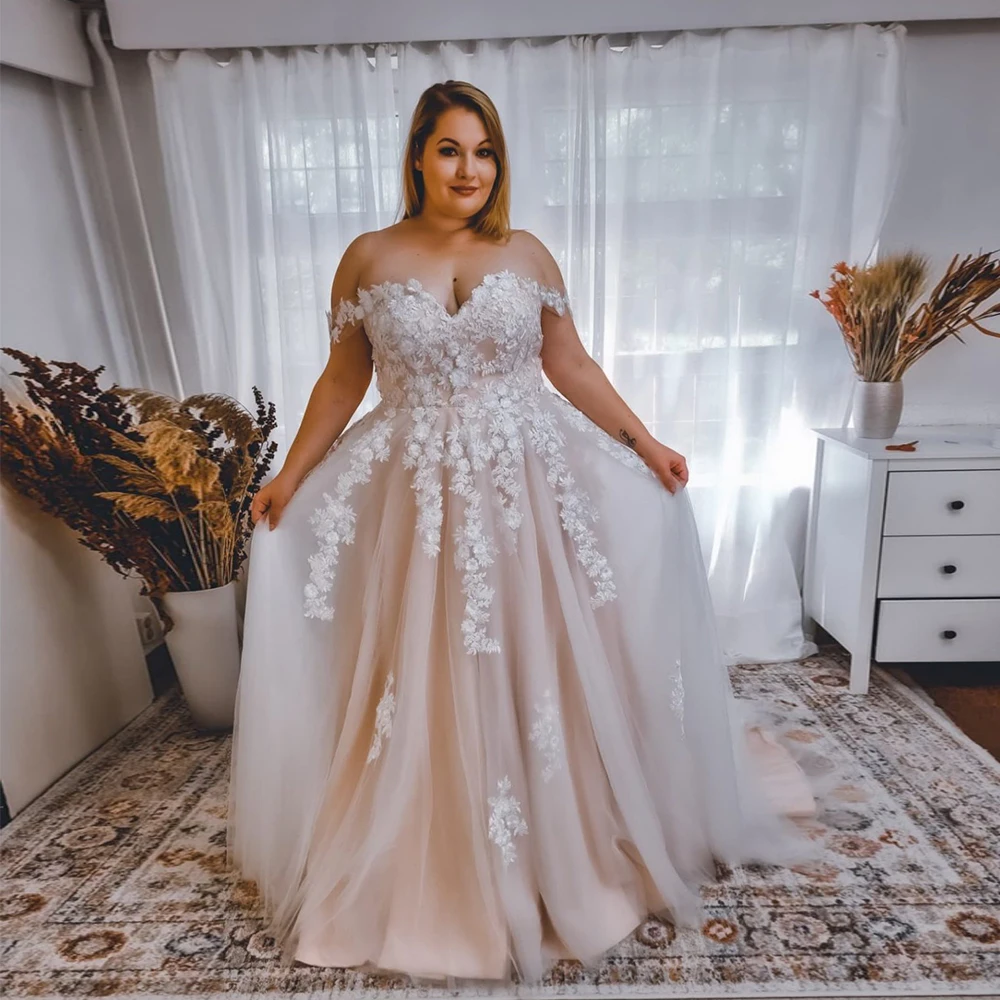 Urocze suknie ślubne bez ramiączek z koronką Plus Size szampańskie suknie ślubne dla kobiet 2024 letnie nowe Vestidos De Novia