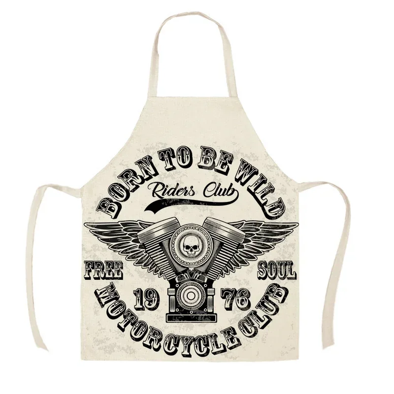 Delantal de cocina con estampado de letras para hombre, Mandil de lino y algodón con póster de motocicleta, herramientas de limpieza del hogar