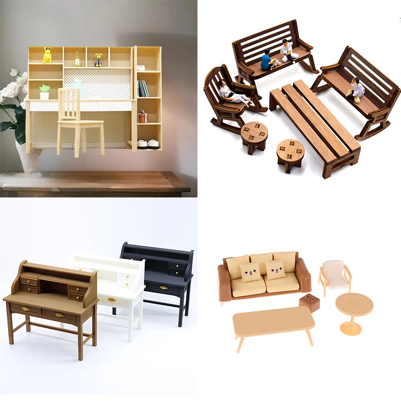 

Миниатюрный комплект кукольного домика в масштабе 1/12 — набор мебели для домашнего обучения с комбинированным столом и декором книжной полки