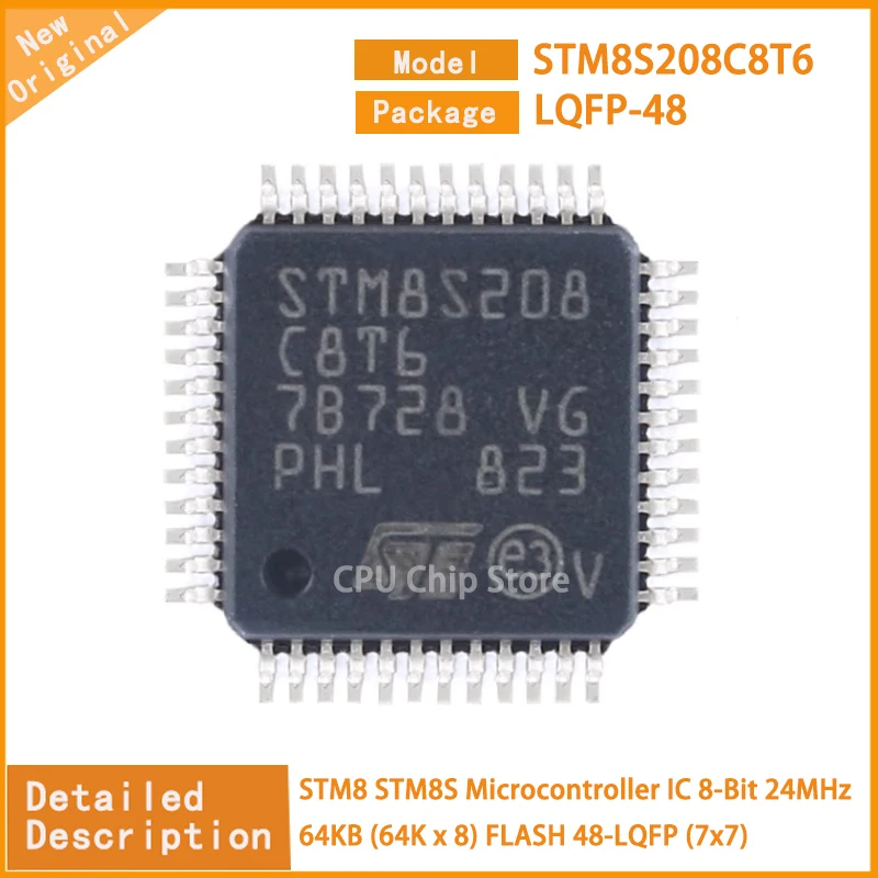 5Pcs/Lot  New Original   STM8S208C8T6 STM8S208  Microcontroller IC 8-Bit 24MHz 64KB (64K x 8) FLASH 48-LQFP (7x7)