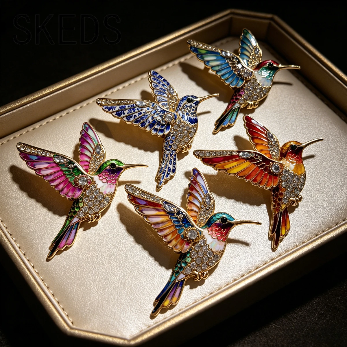 SKEDS Broches délicates en strass en forme d'oiseaux pour femmes et hommes, épingles de revers en émail en forme d'oiseaux en vol, cadeaux de luxe pour mariage et fête, animaux