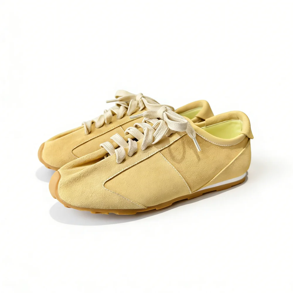 Women's Cow Suede Platform Sneakers - Lace-Up Casual Flats
