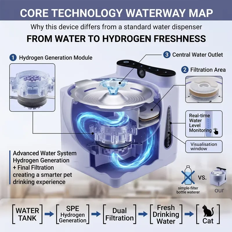 Smart Electric Pet Water Fountain Stainless Steel Automatic Cat Dog Drinking Bowl Hydrogen Rich Household Smart Feeder Device