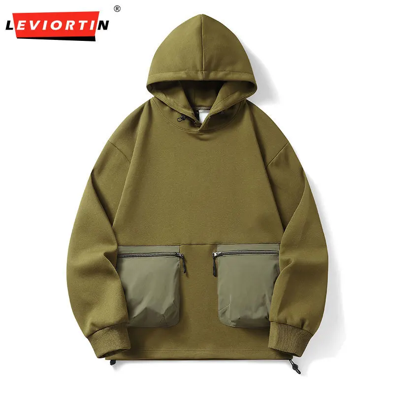 Outono techwear masculino oversized moletom com capuz pudim bolsos plus size moletom com capuz casual streetwear pulôver topos