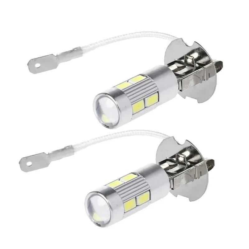 2 szt. 10SMD Samochodowe Lampy LED H3 Przeciwmgielne Mocne Żarówki Światła Dziennego Super Jasne Canbus 6000K Białe