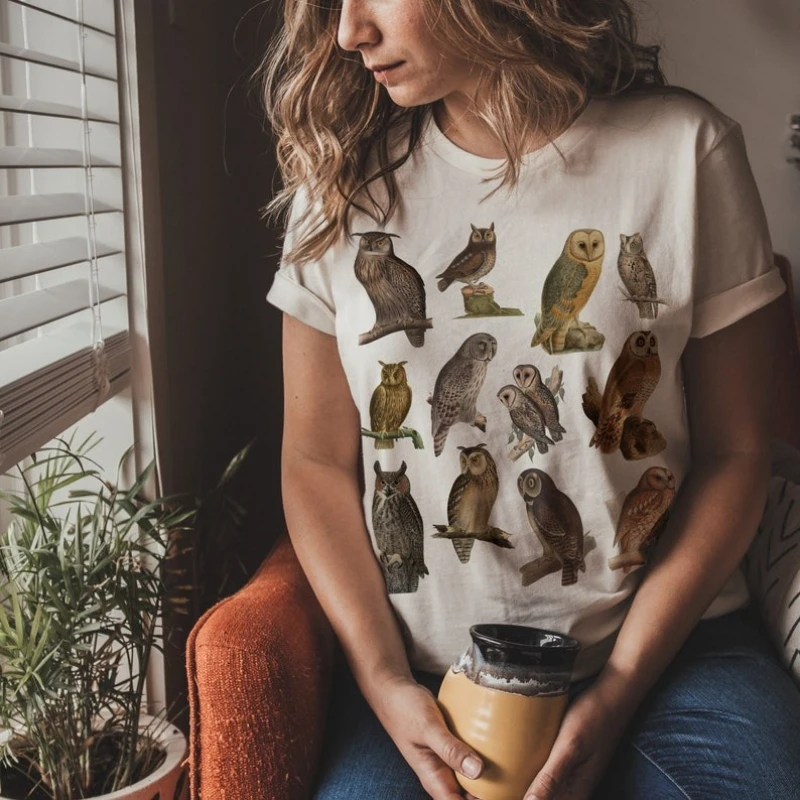 Camiseta para amantes de las búhos, ropa estética y moderna, ropa Dark Academia, ropa Granola Girl, ropa Cottagecore, camisetas gráficas de moda