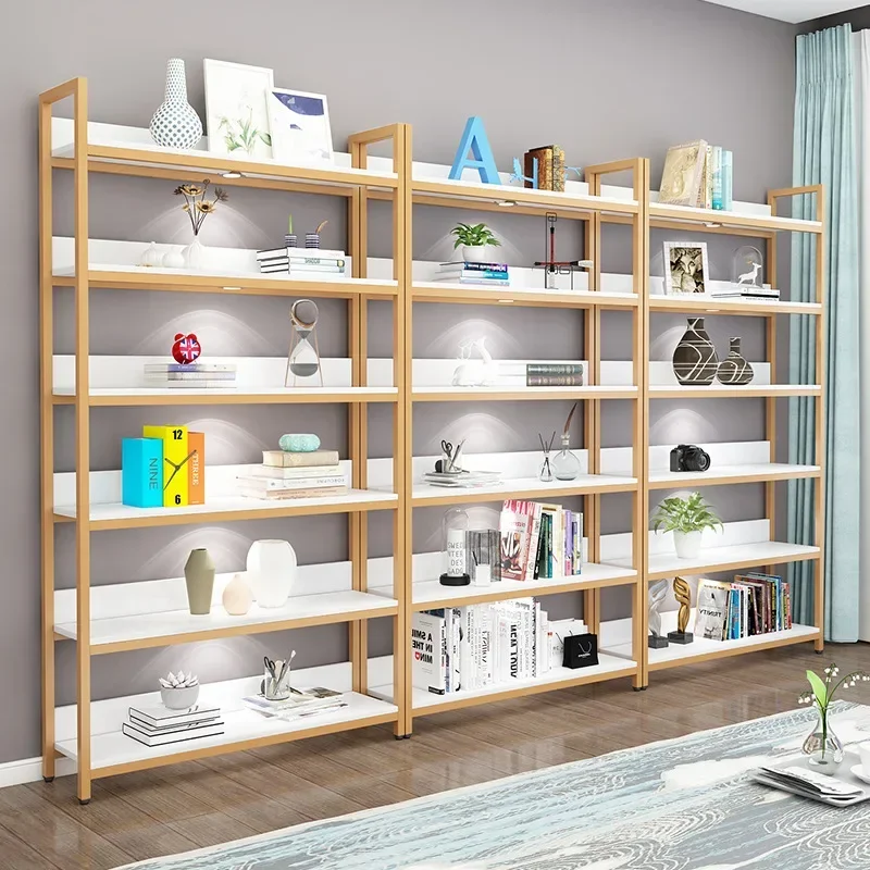 Gold Bookshelf Shelf Multi-layer Shelf Floor Office Screen Storage Rack Nail Shop Display Rack Internet celebrity Rack