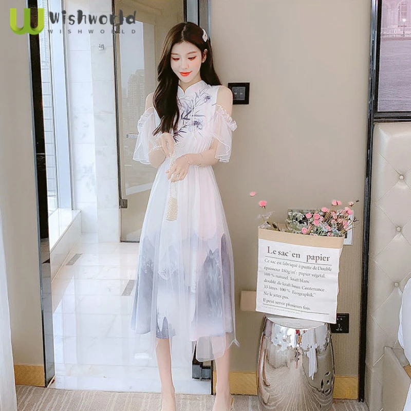 Chiffon Korean Spring and Summer Clothes 2022 New High-grade FAIRY DRESS Sweet Fresh and Fashionable Women's Dress