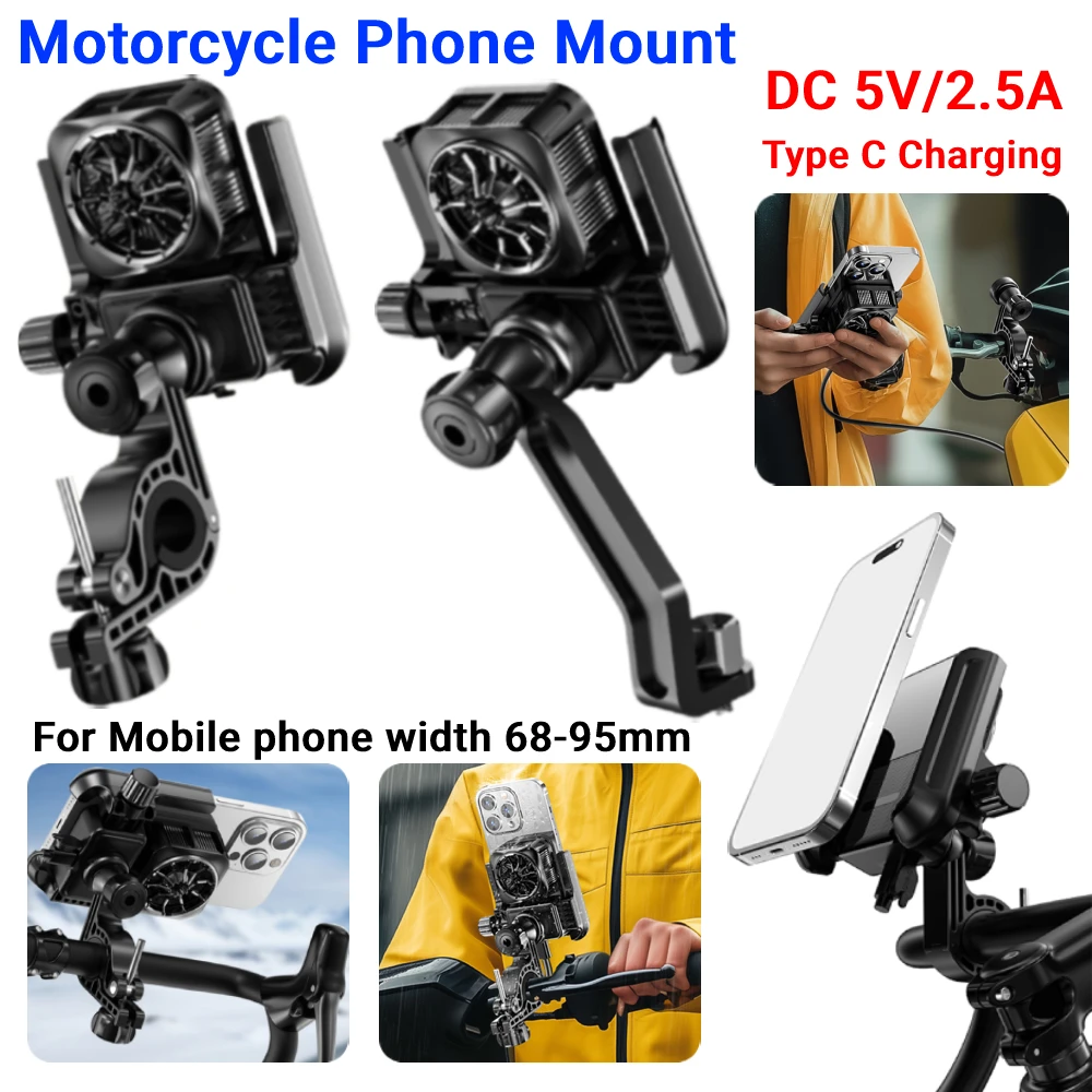 

Cooling Motorcycle Bike Phone Holder Stand Anti-Vibration Motorbike Handlebar Phone Mount Shock Absorber GPS Navigation Support