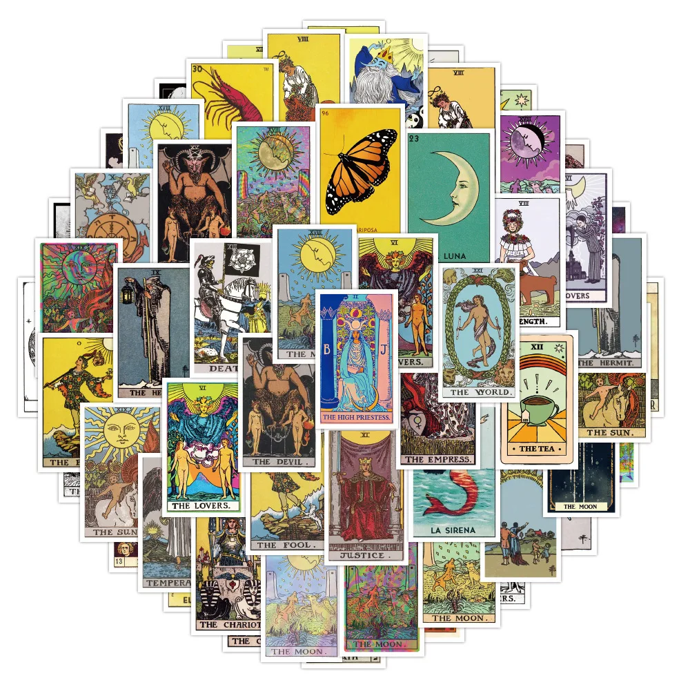 50Pcs Tarot Card Graffiti Stickers Set Waterproof for Skateboard Notebook Luggage Water Cup Fridge DIY Decals