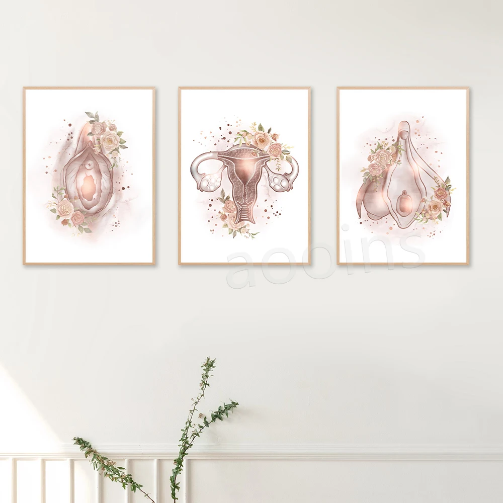 Pregnancy Fetus With Flowers Art Prints Medical Education Posters Female Uterus Pelvis Skeleton Canvas Painting Office Decor