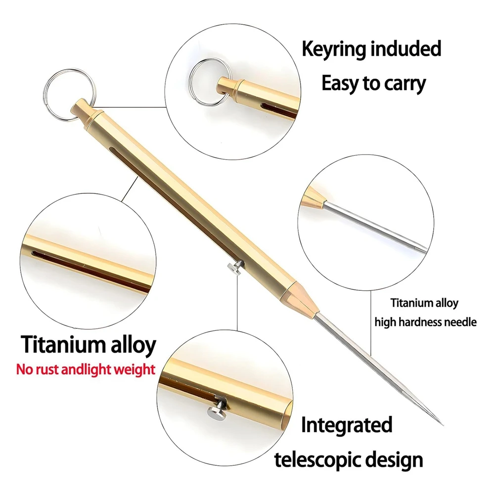 SEWS-Portable Titanium Toothpicks Toothpick Reusable With Stainless Steel Toothpick Holder Keychain Telescopic 3 Pack