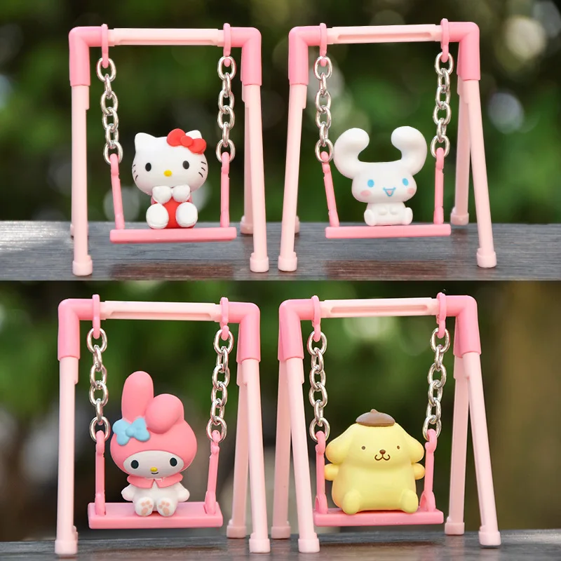 Linda Sanrio Play On A Swing Series figura muñeca Cinnamoroll Melody modelo decoración habitación de niños juguete para regalo