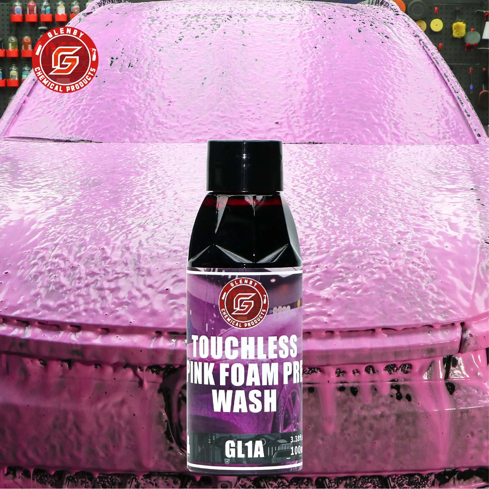 1 set High Concentrate Magic Pink Snow Foam Car Wash Shampoo & Black Wet Look Tire Shine Dressing for Anti-Aging & Fade