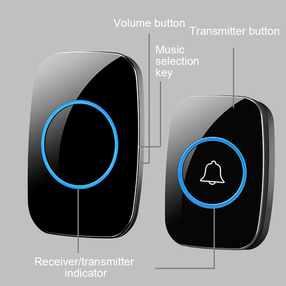 60 Music Family Waterproof For Home Adjustable Volume Hospitals With 1 Plug-in Receiver LED Flash 300m Remote Wireless Doorbell
