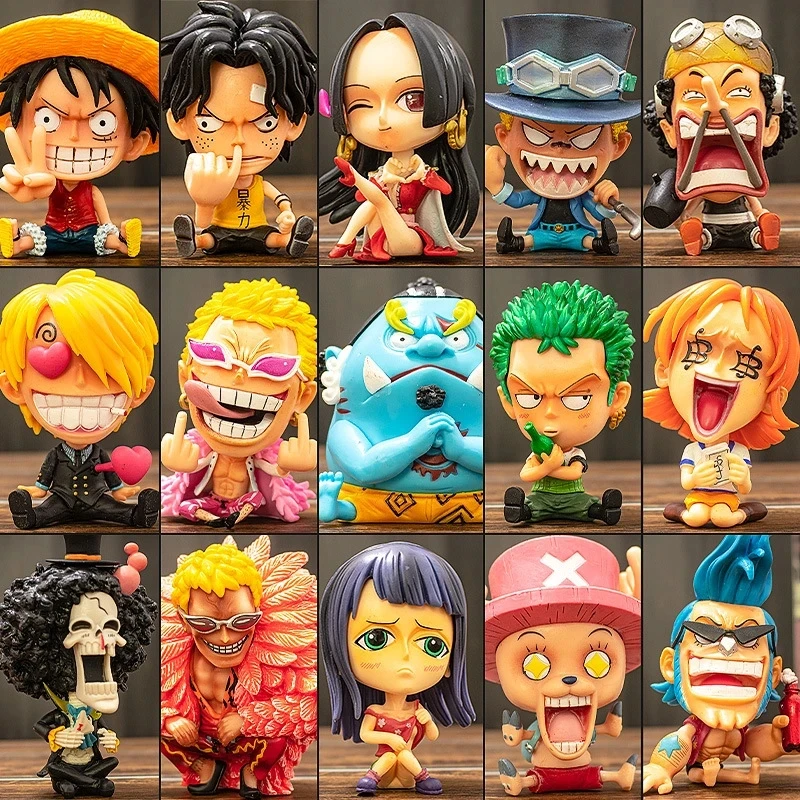 15pcs/Set One Piece Zoro Luffy Sanji Anime Figure Ver. Robin Nami Brook Chopper Pvc Car Decoration Figures Ace Ranky Usopp Model