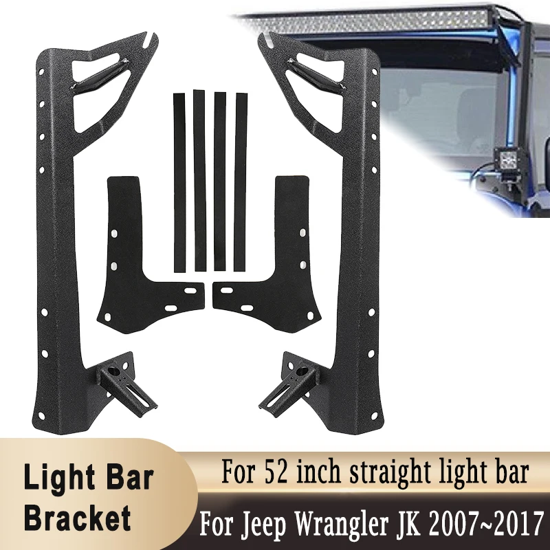 LED Light Bars Mounting Brackets for Jeep Wrangler JK 2007-2017 Straight LED Light Bar A-pillar Upper Windshield Mounts