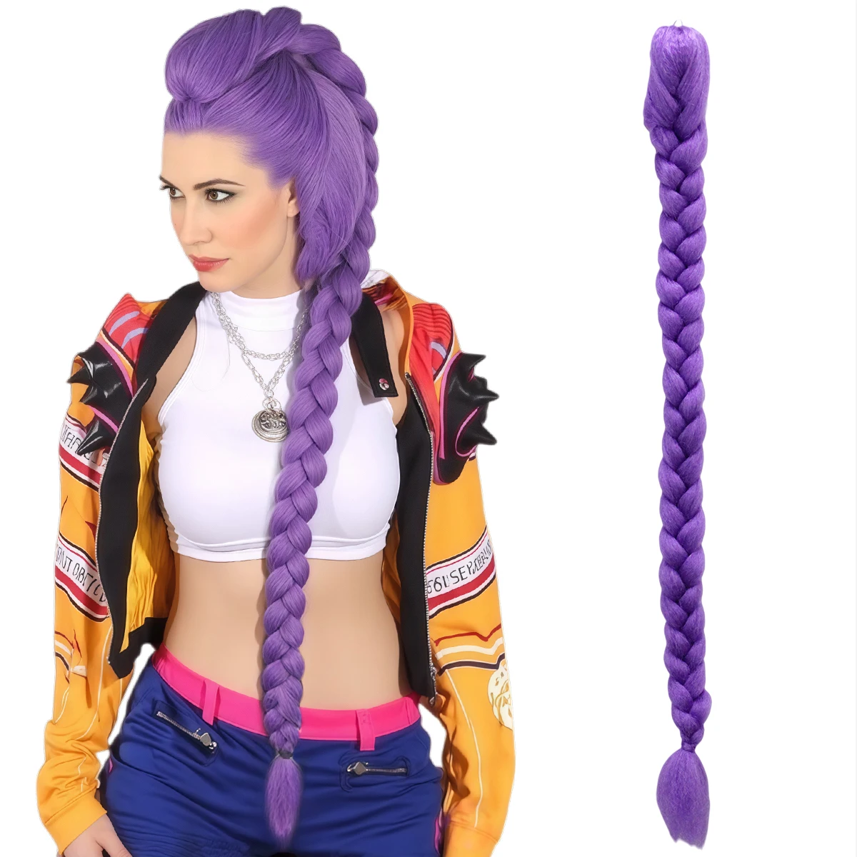 

Индивидуальный фиолетовый зажим для косички персонажей аниме-синтетические косички для париков, длинная искусственная коса из химического волокна