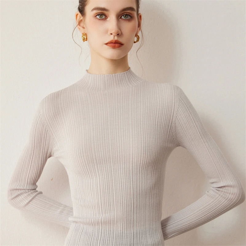 

CHICUU машинная стирка, бесшовный пуловер из 100% шерсти для женщин, осень-зима, базовый шерстяной вязаный свитер с воротником-стойкой и длинными рукавами