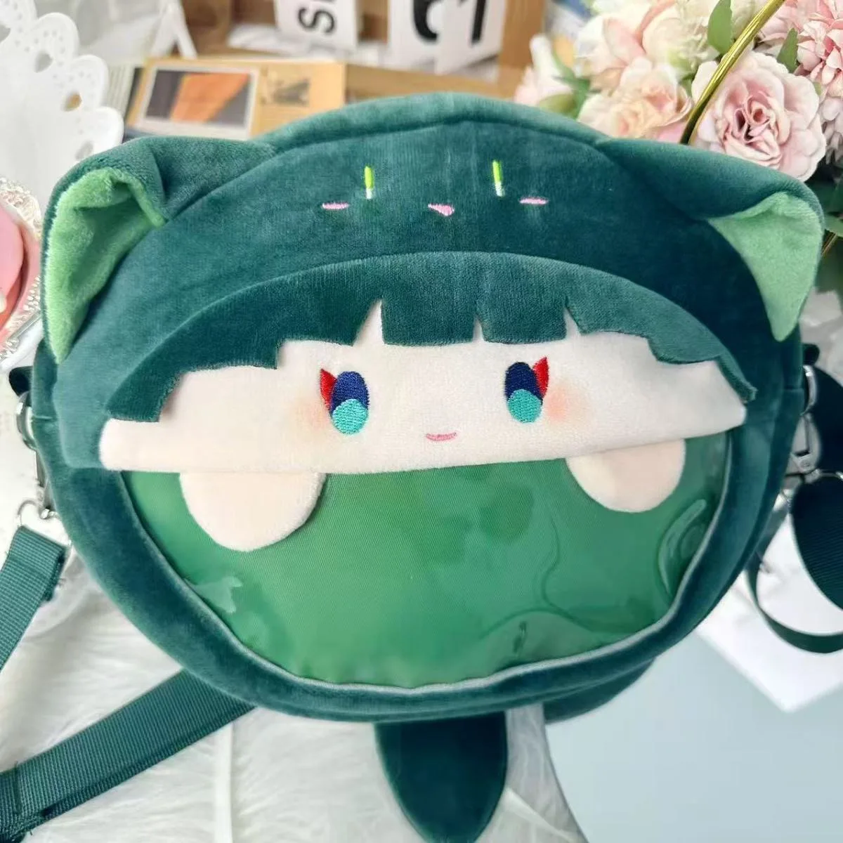 Cartoon Cat Ear Plush Ita Crossbody Bag, Clear Window Doll Display Shoulder Bag Cute Daily Storage Handbag - view 6