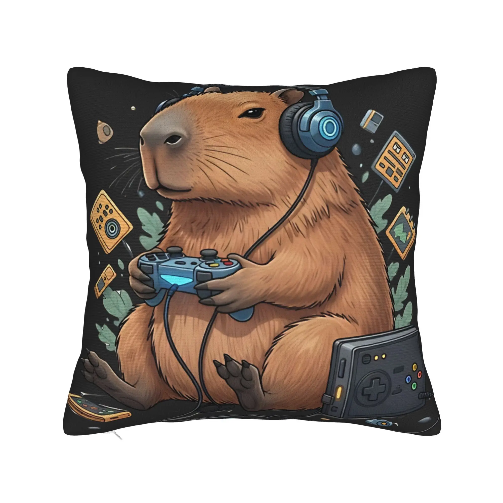 Pillow Case Gamer Capybara Mode On Comfy  Pillow Cover For Sofa Couch Bed Living Room Retro Trendy Pillowcases