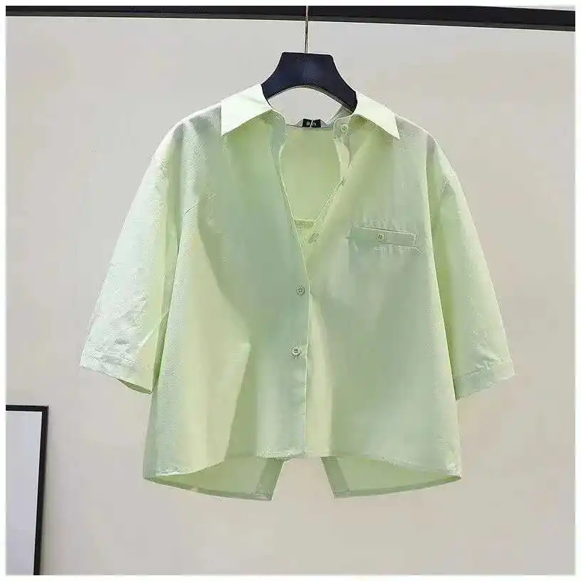 

Fre een ort Sve Women's irt behind the Design Sense Slit Loose Fit Commute Sle Collar Button up Casual Top