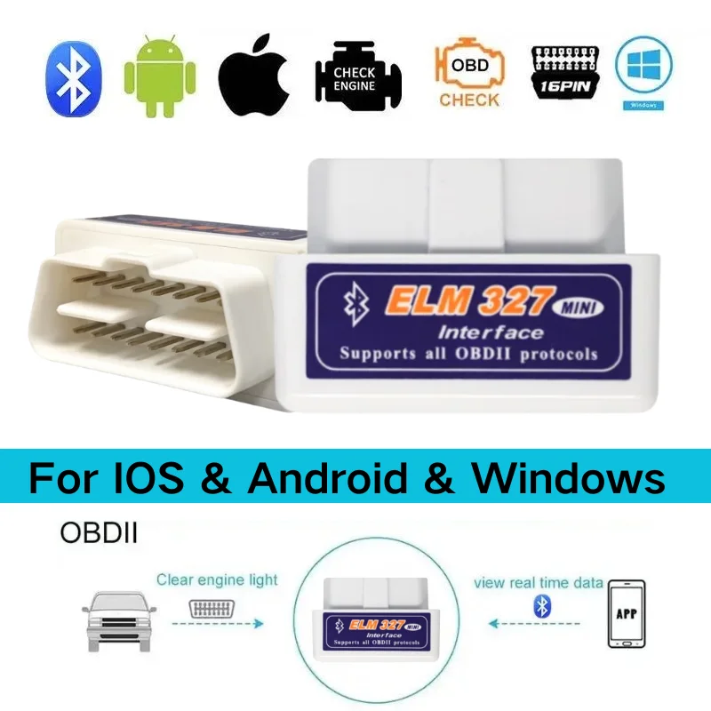 2025 Mini ELM327 Bluetooth OBD2 Scanner Code Reader V1.5/V2.1 Car Diagnostic Tools Check Engine Fault Detector 16PIN Adapter