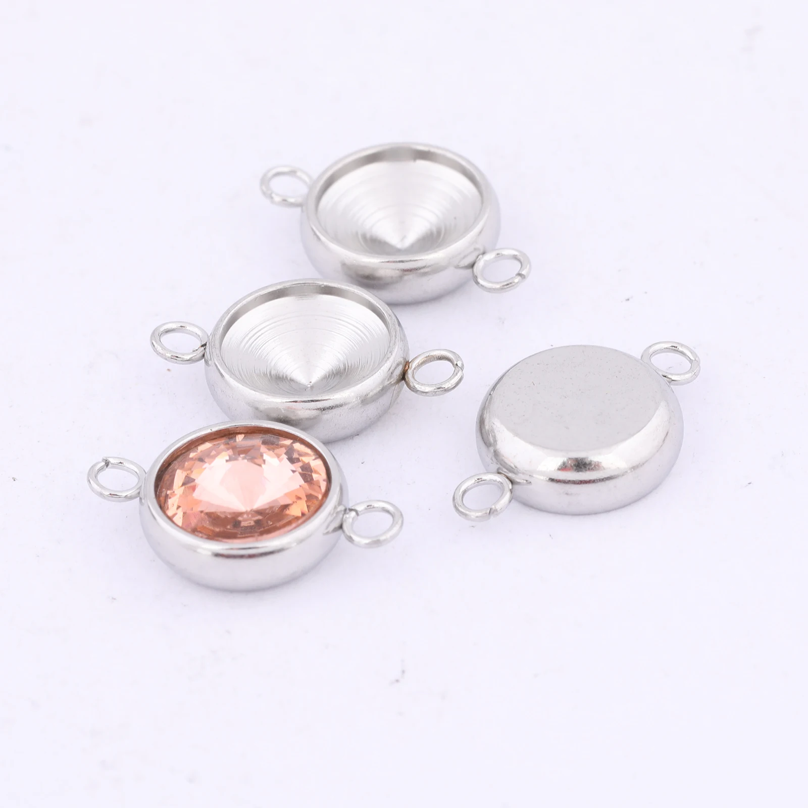 20pcs Stainless Steel Fit 8mm Rivoli Stone Cabochon Connector Base Setting Blanks Pointback Bezels For Jewelry Making