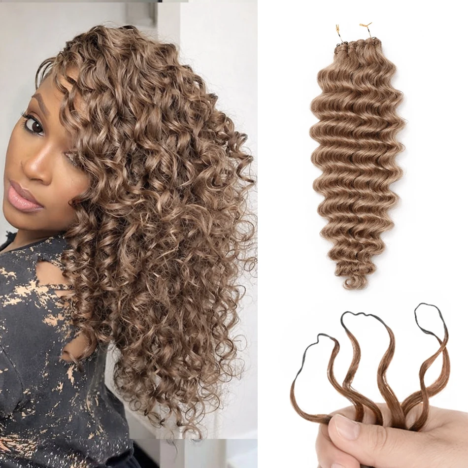 

12A Deep Wave Crochet Human Hair Extensions Honey Blonde Highlight Knotless Pre-Separated Deep Curly Feather Crochet Braids Hair