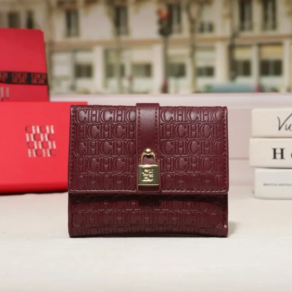 ch-women-luxury-short-foldable-wallet-embossed-letter-pattern-lock-clasp-closure-multi‑card-slots-cash-coin-pocket-ladies-purse