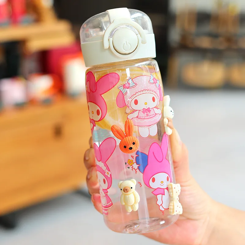 Sanrio Kuromi melodia butelka wody Y2K 400Ml Cinnamoroll butelka na wodę akcesoria dziewczęce wystrój pokoju Y2K Kawaii Kuromi Diy puchar nowość