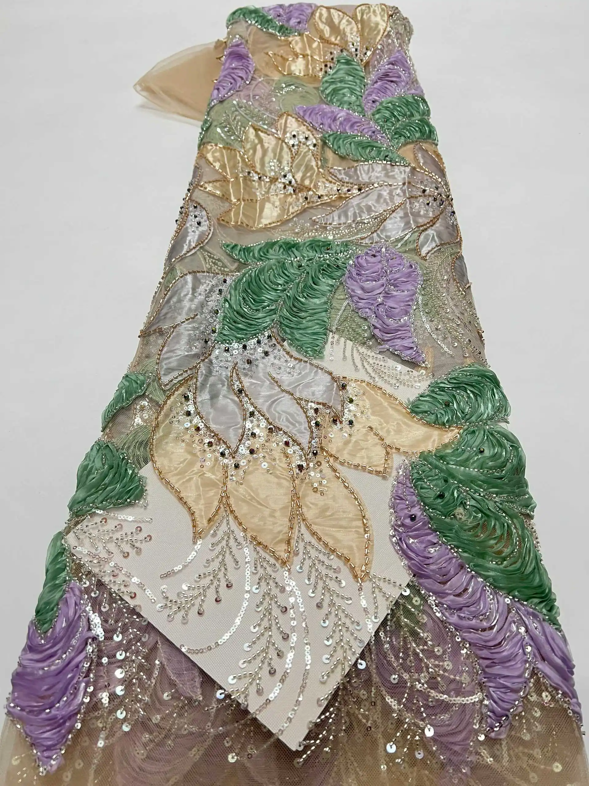 

Французское кружево из тюля с пайетками и вышивкой, 5 ярдов, африканское роскошное бисерное сетчатое кружево для нигерийских женских праздничных платьев, коллекция 2026 года